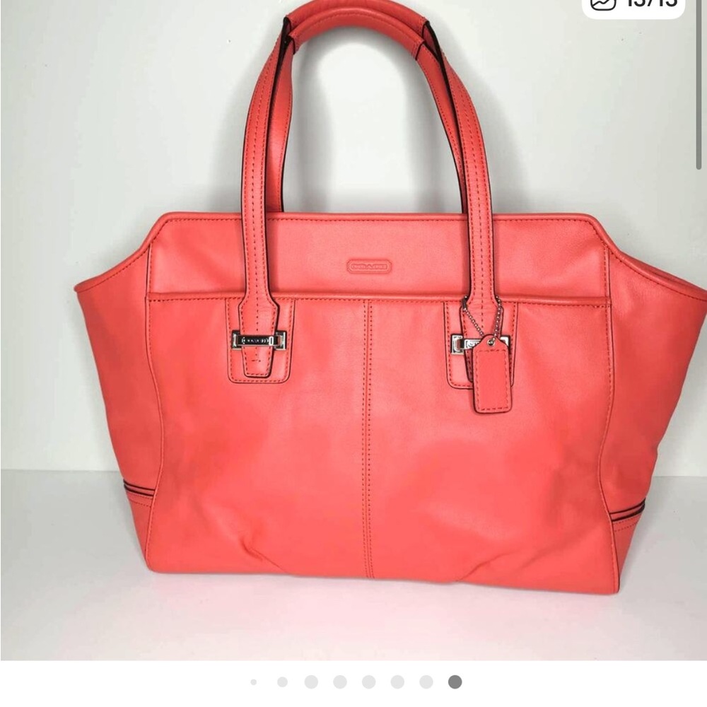 Coach Coral Leather Tote with Logo Patch